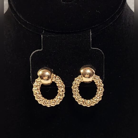 90s Revival Beaded Gold Circle Earrings - Door Knocker Style - Picture 5 of 7